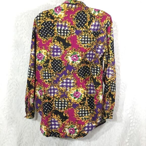 Andrew Sports Studio Women's Vintage Button Up Embellished Floral Sequence Shirt - Picture 6 of 10